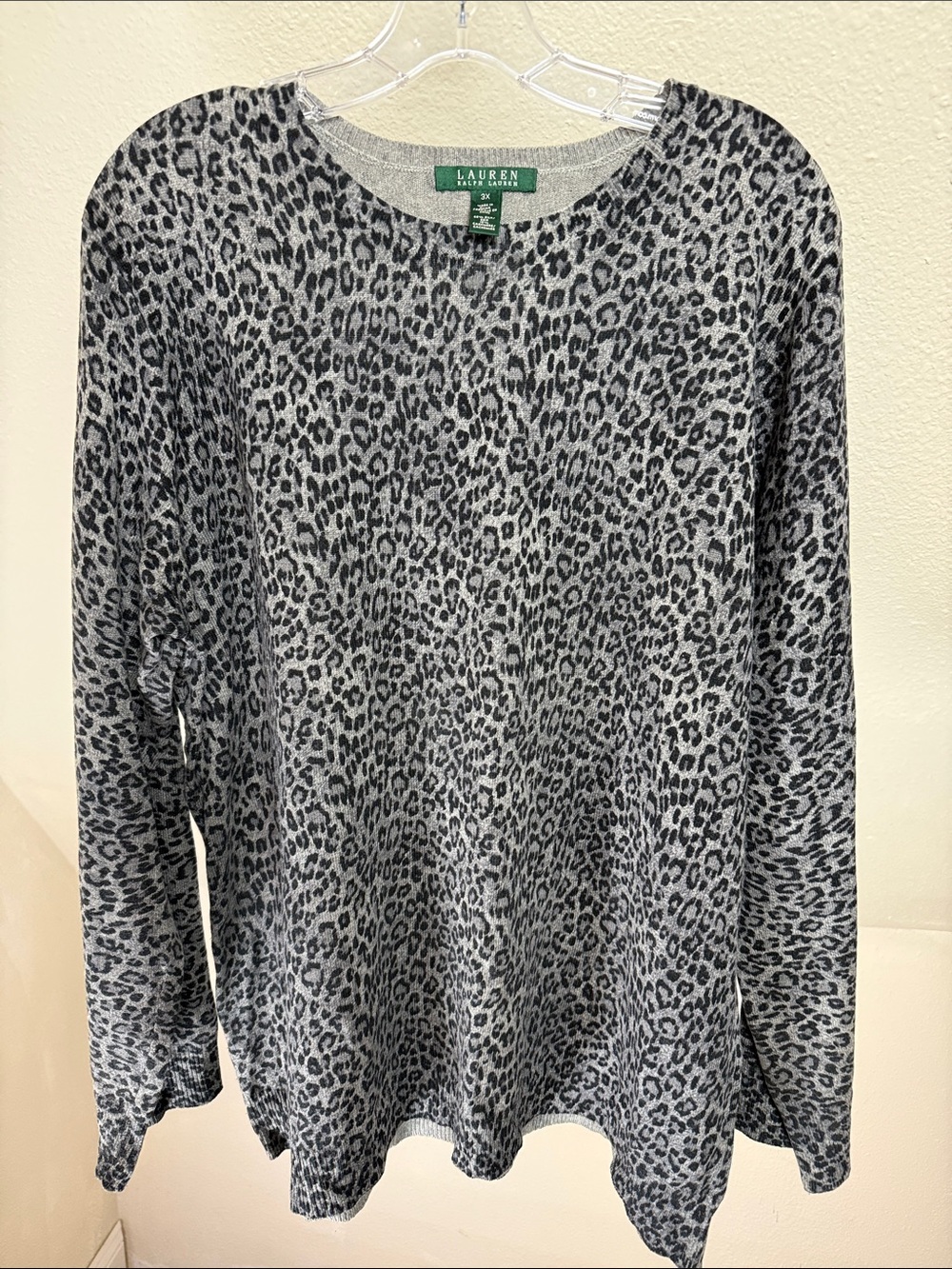 LAUREN RALPH LAUREN Leopard Print Sweater Silk/Cashmere 3X